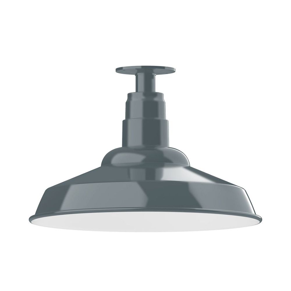 Montclair Lightworks FMB184-40-G06 16" Warehouse Shade, Flush Mount Ceiling Light With Frosted Glass And Cast Guard, Slate Gray